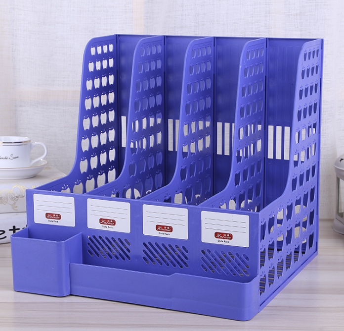 Multi-functional four-group file holder with pen holder, file storage rack, office supplies PP factory direct sales detail image 1