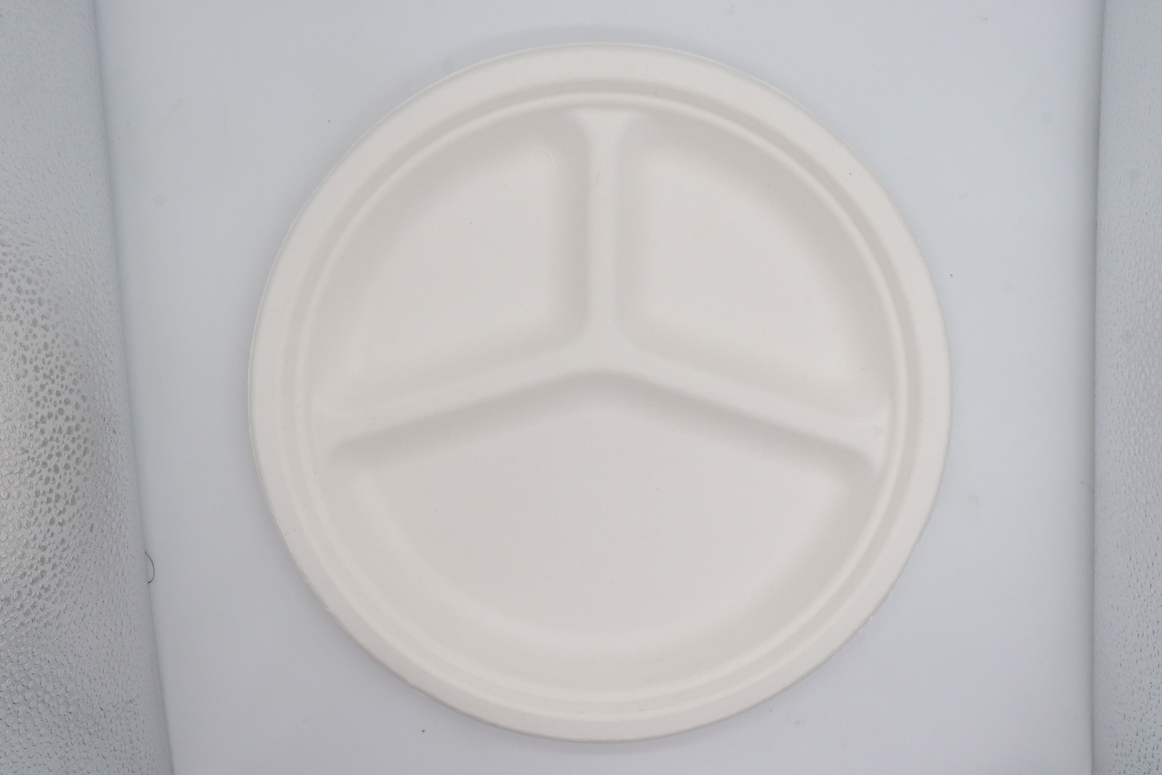 10 Inch 3 Grid Sugarcane Pulp Bamboo Pulp Disposable Environmental Protection Completely Degradable Tableware Three Grid Round Plate Can Be Composted Disk