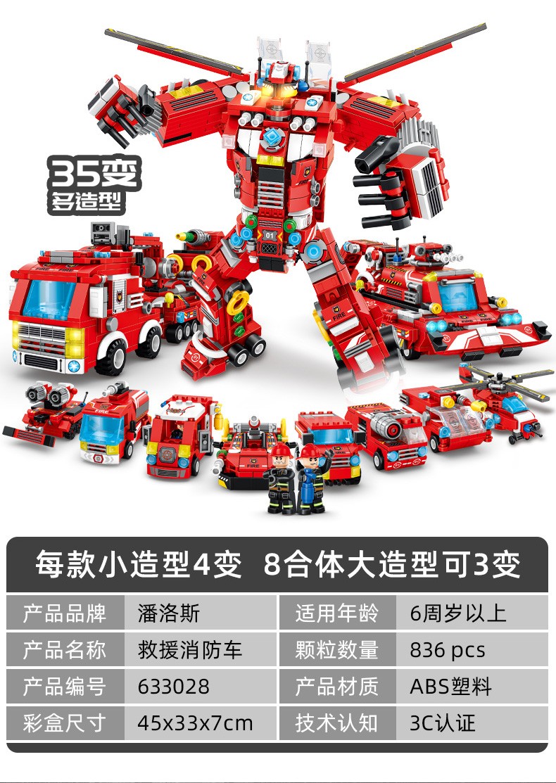 潘洛斯救援消防车机甲35变系列儿童益智拼搭积木详情图3