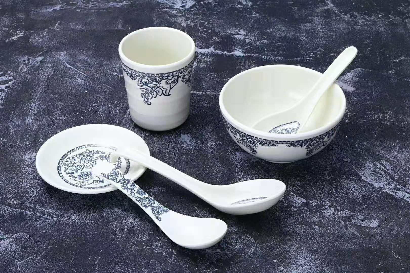 A5青花密胺餐具勺子盘子圆盘仿瓷菜平盘拉面碗醋碟餐具餐详情9