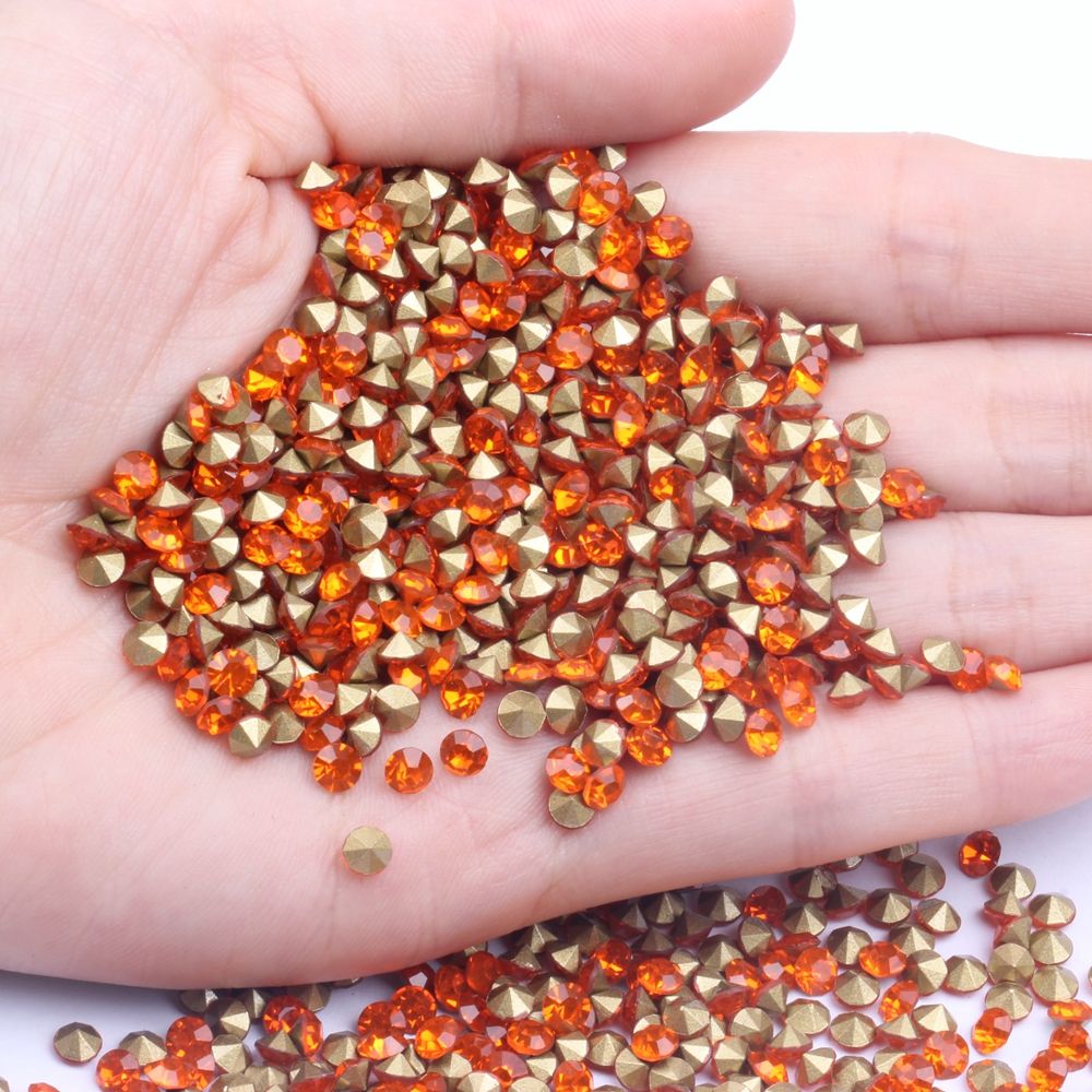 橘红闪钻水晶玻璃尖底钻 ss2 1.1mm 1440颗 14切面饰品配件