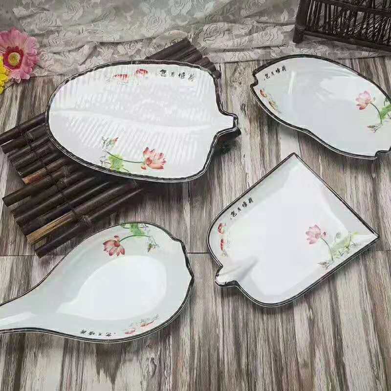 密胺餐具仿瓷盘子100%美耐皿荷塘月色系列创意碟