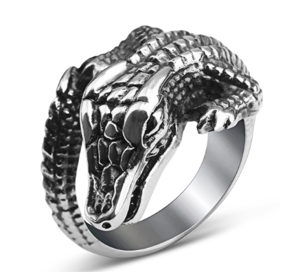 European and American exaggerated and personalized jewelry, titanium steel cast crocodile ring, men's ring, stainless steel personalized ring detail image 1