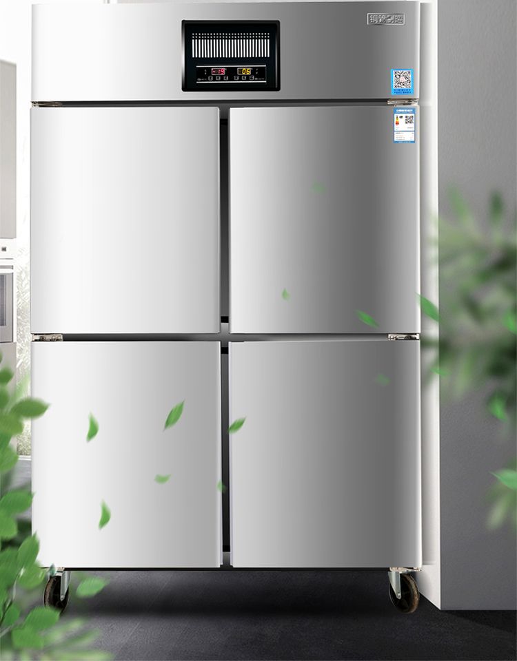 Single-temperature vertical commercial freezer, refrigeration and freezing workbench, stainless steel kitchen, dual-temperature four-door refrigerator, concealed pipe/copper pipe details Picture