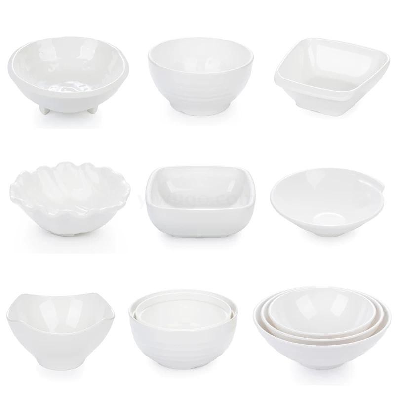 密胺餐具白色小碗深盘100%美耐皿长方盘仿瓷汤碗沙拉碗A5材质详情图3