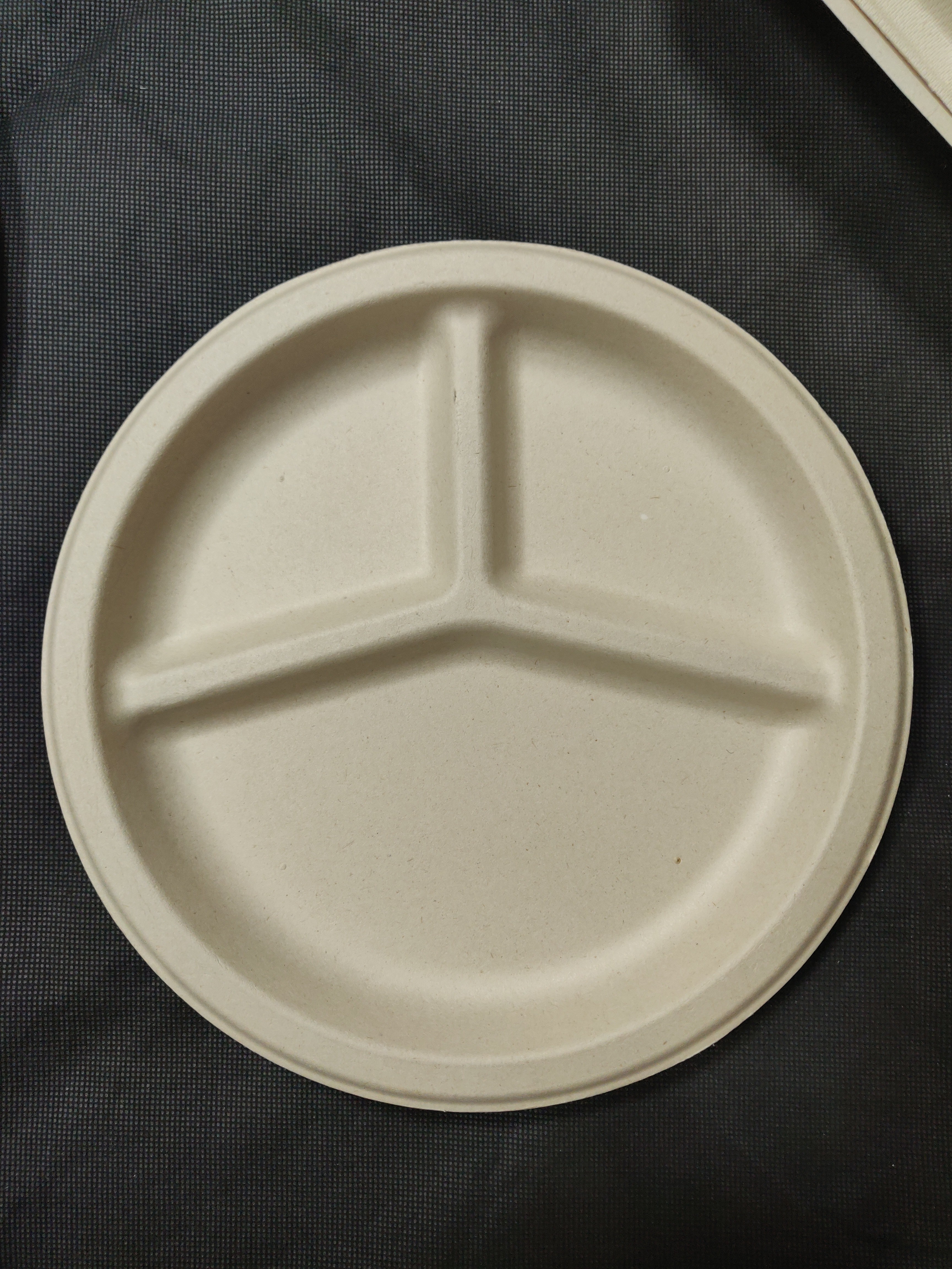 10 Inch 3 Grid Sugarcane Pulp Bamboo Pulp Disposable Environmental Protection Completely Degradable Tableware Three Grid Round Plate Can Be Composted Disk full figure