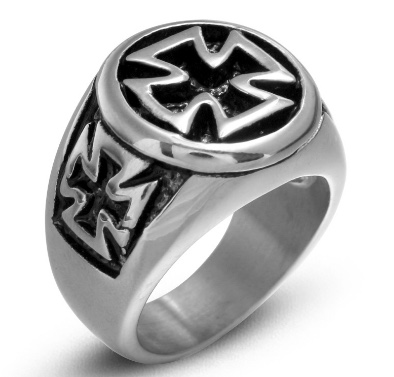 European and American cross titanium steel ring, retro stainless steel men's ring, personalized and fashionable, blackened men's ring, cross ring