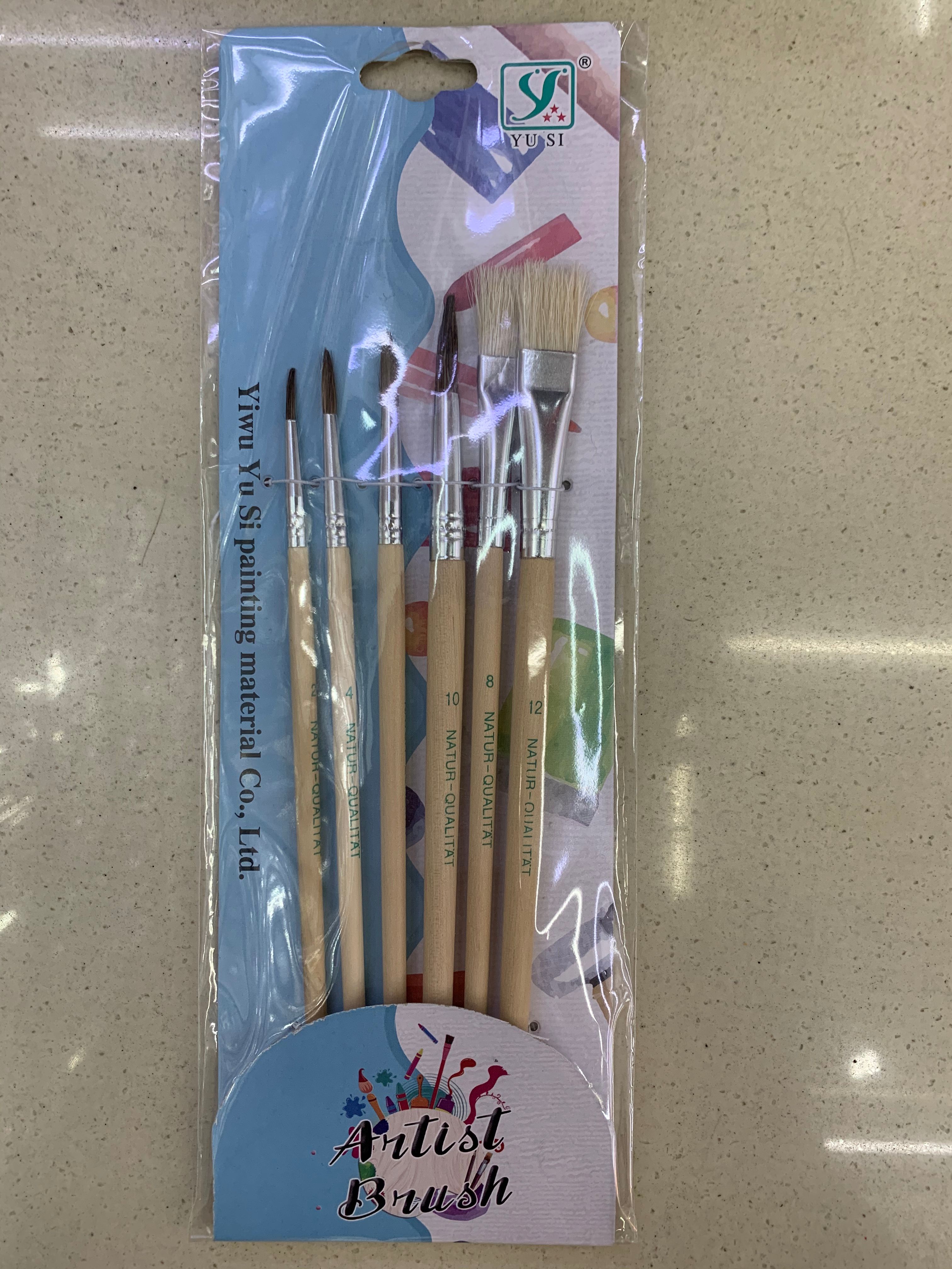 厂家直销577-6木杆2支猪毛4支马毛混装油画笔刷 thumbnail