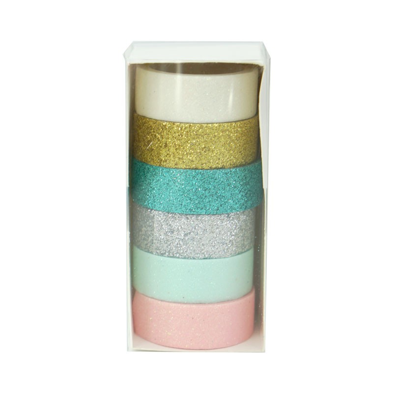 6 pieces of gold powder and paper tape, colored glitter powder sprinkled, gold onion planner decorative tape stickers, can be torn off by hand for DIY detail image 1