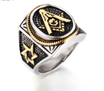 Fashionable rings, popular in Europe and America, Masonic logo retro blackened rings, stainless steel men's and women's rings details Picture