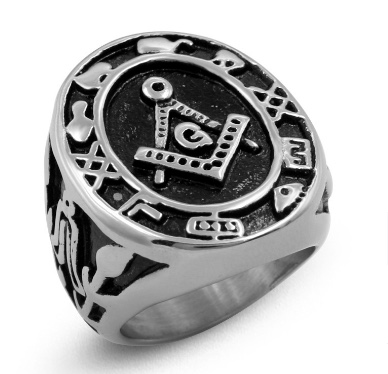 Fashionable rings, popular in Europe and America, Masonic logo retro blackened rings, stainless steel men's and women's rings detail image 3