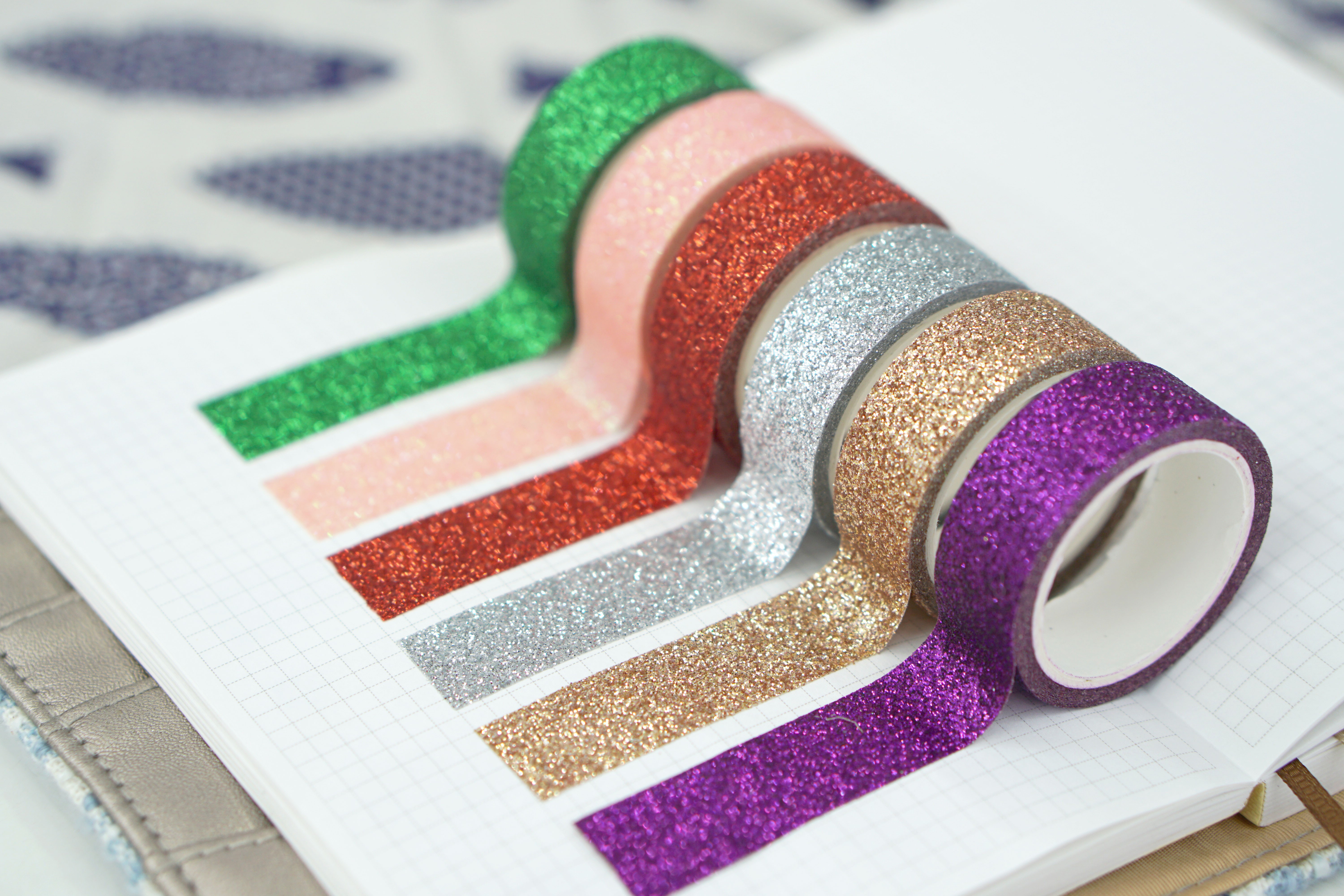 6 pieces of gold powder and paper tape, colored glitter powder sprinkled, gold onion planner decorative tape stickers, can be torn off by hand for DIY detail image 6