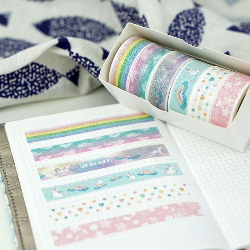 6 sets of cartoon gold powder and paper tape glitter color planner stickers that can be torn off, sprinkled with powder and printed with gold powder for DIY detail image 2
