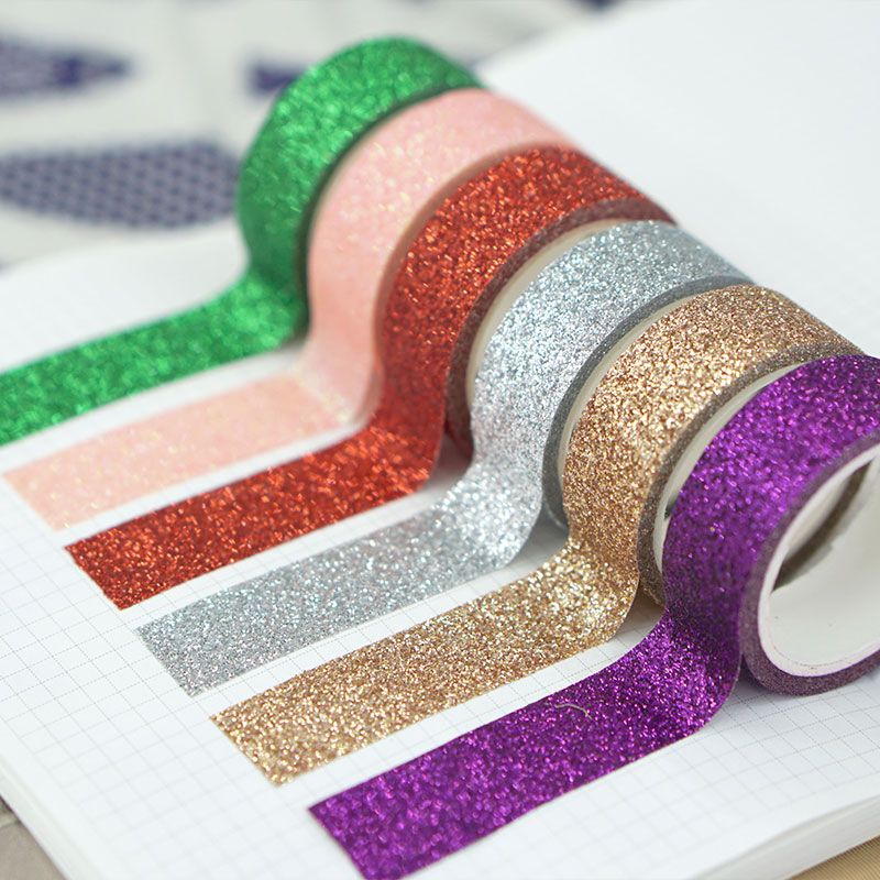 6 pieces of gold powder and paper tape, colored glitter powder sprinkled, gold onion planner decorative tape stickers, can be torn off by hand for DIY Specification image