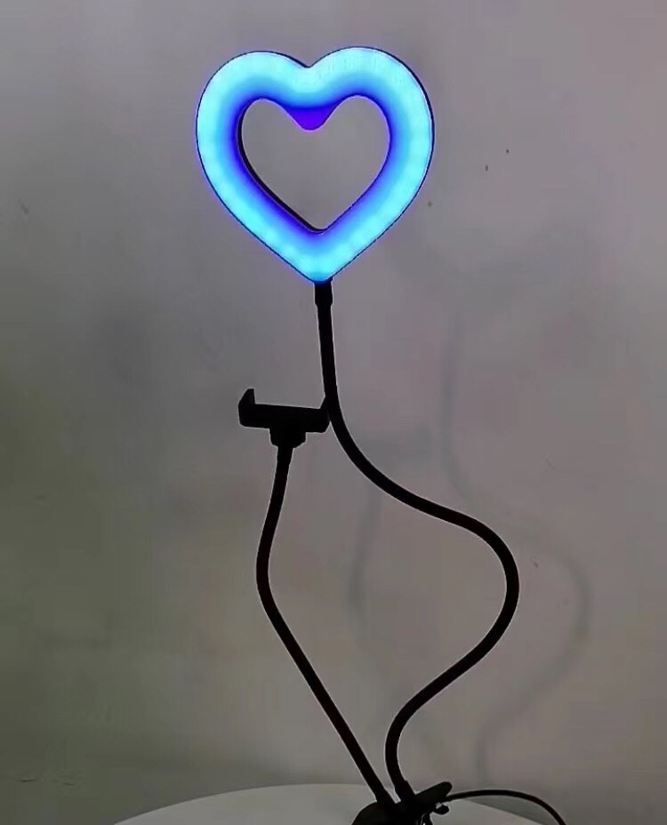 新款6寸16cm桃心形RGB夹子灯 二合一爱心炫彩直播灯细节图