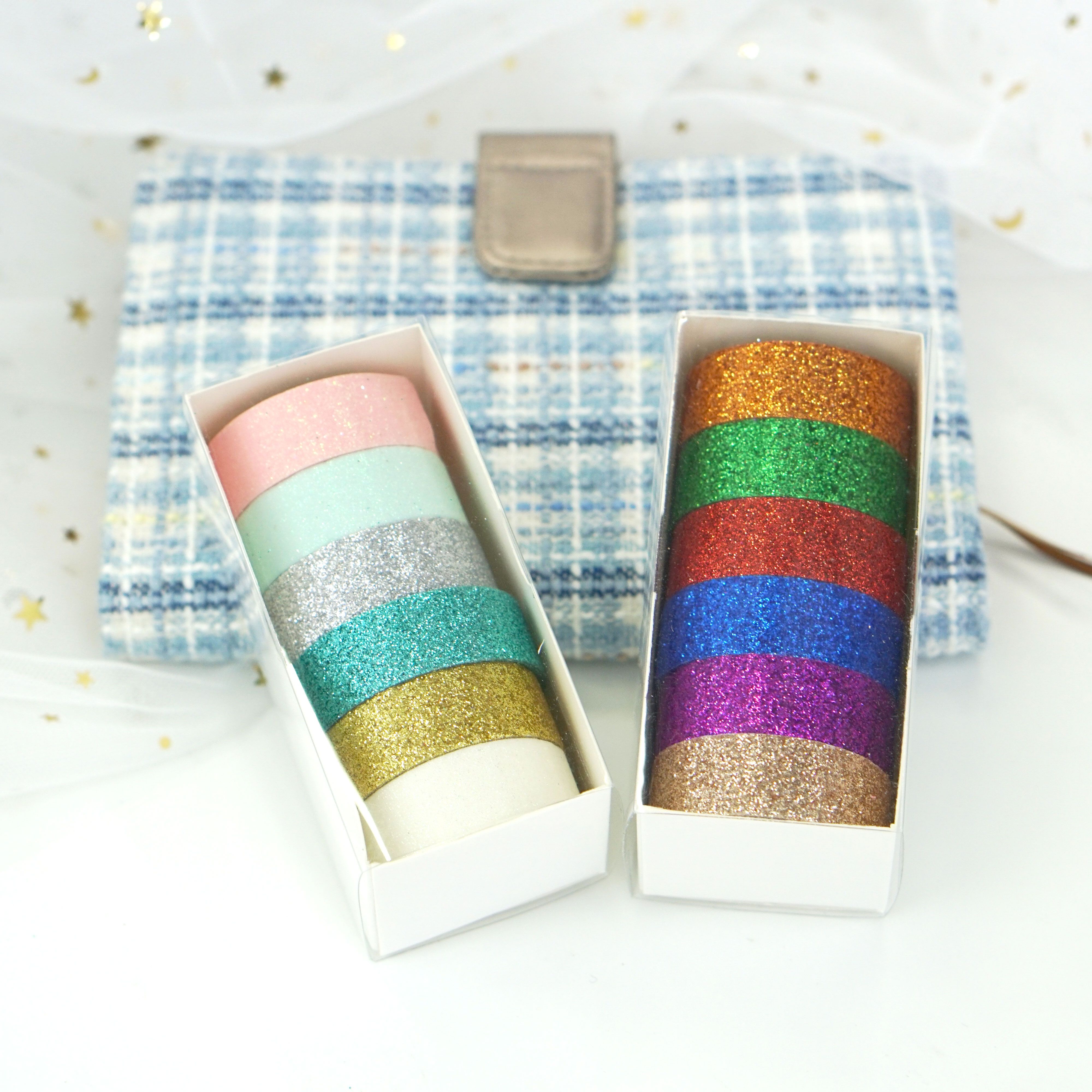 6 pieces of gold powder and paper tape, colored glitter powder sprinkled, gold onion planner decorative tape stickers, can be torn off by hand for DIY