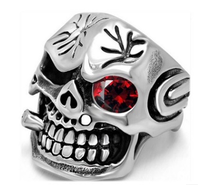 European and American fashion brand ghost head rings, skull head red eye rings, titanium steel smoking rings, men's ring accessories