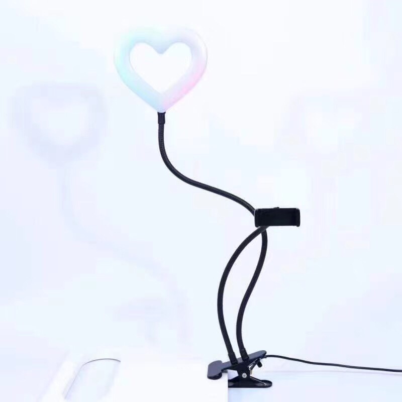 新款6寸16cm桃心形RGB夹子灯 二合一爱心炫彩直播灯详情图9