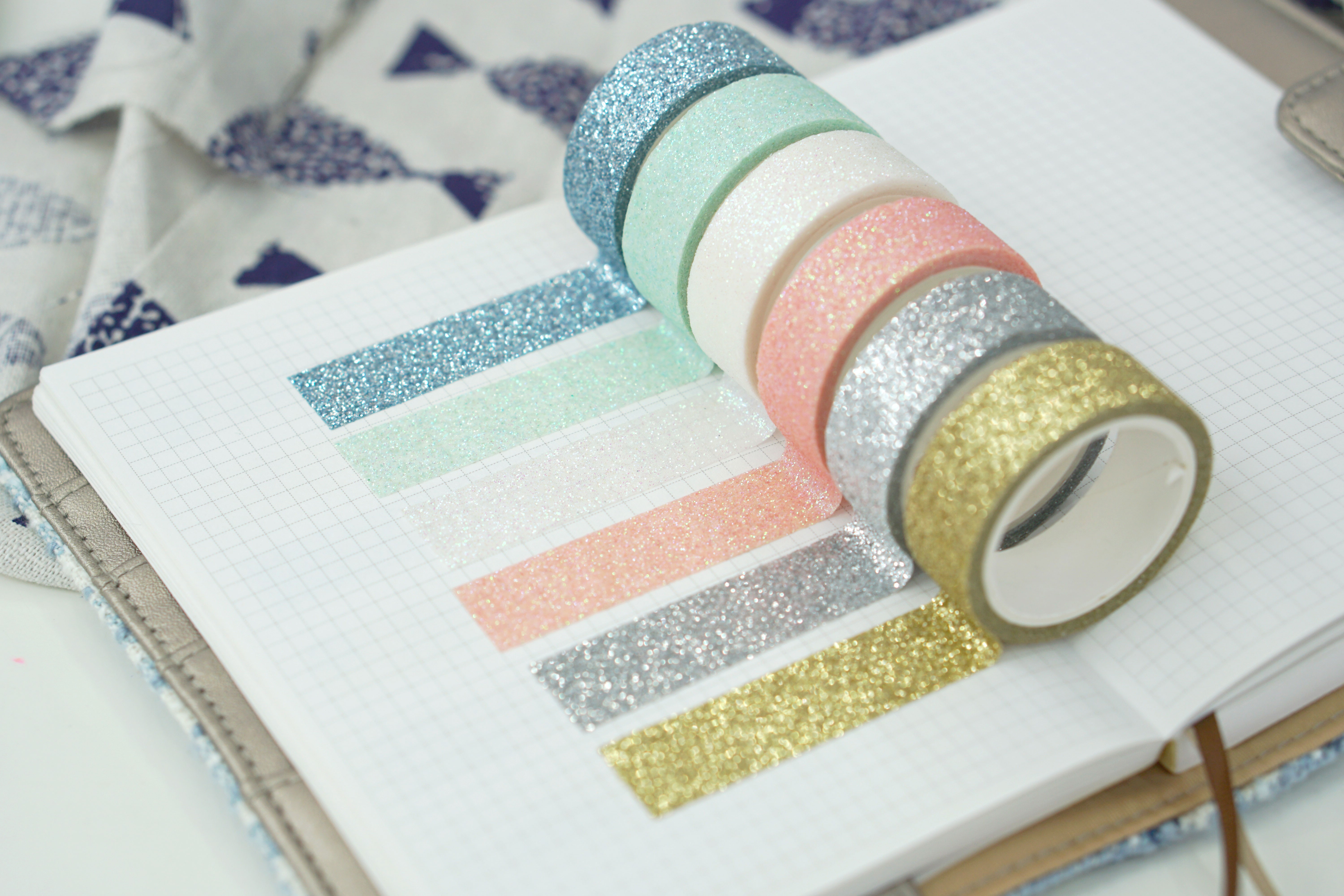 6 pieces of gold powder and paper tape, colored glitter powder sprinkled, gold onion planner decorative tape stickers, can be torn off by hand for DIY detail image 5