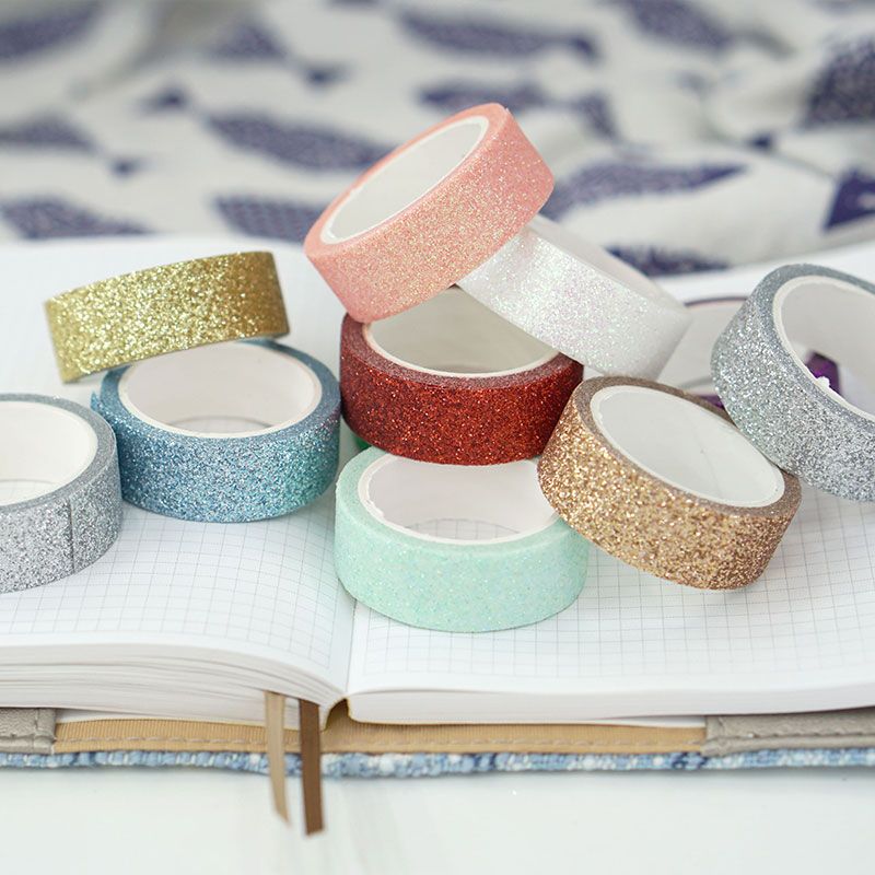 6 pieces of gold powder and paper tape, colored glitter powder sprinkled, gold onion planner decorative tape stickers, can be torn off by hand for DIY Application Scenario