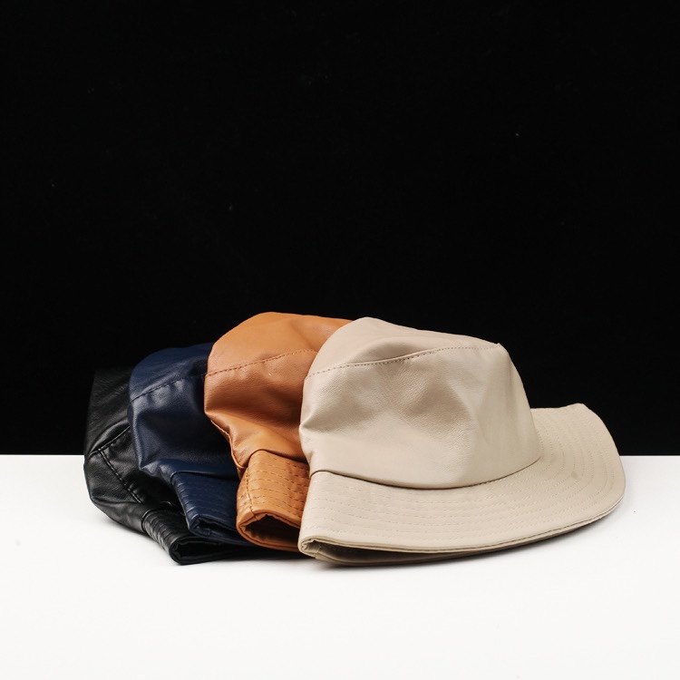 Faux leather fisherman's hat, PU leather basin hat, autumn and winter hat, a trendy brand that shows off your face, childhood fashion, cold style fisherman's hat, versatile hat Item Picture
