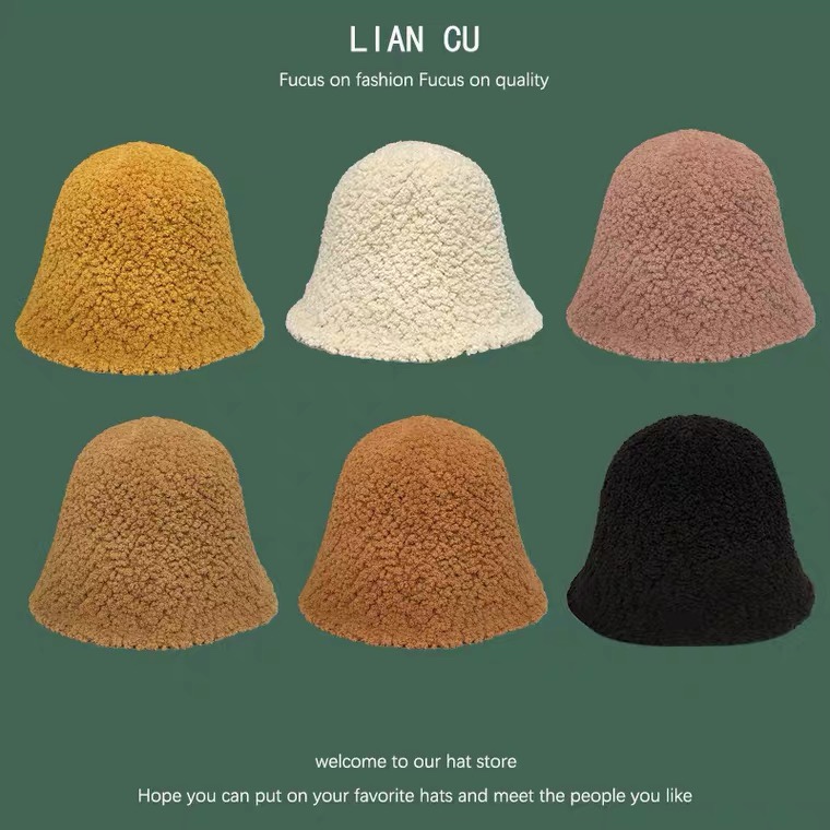 New autumn and winter hats: lambskin fisherman's hat for women, Korean style, trendy and versatile, a popular face show, small plush basin hat, bucket hat