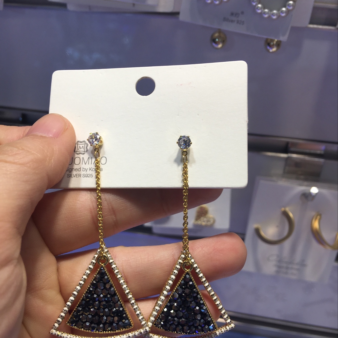 925银针带钻耳环