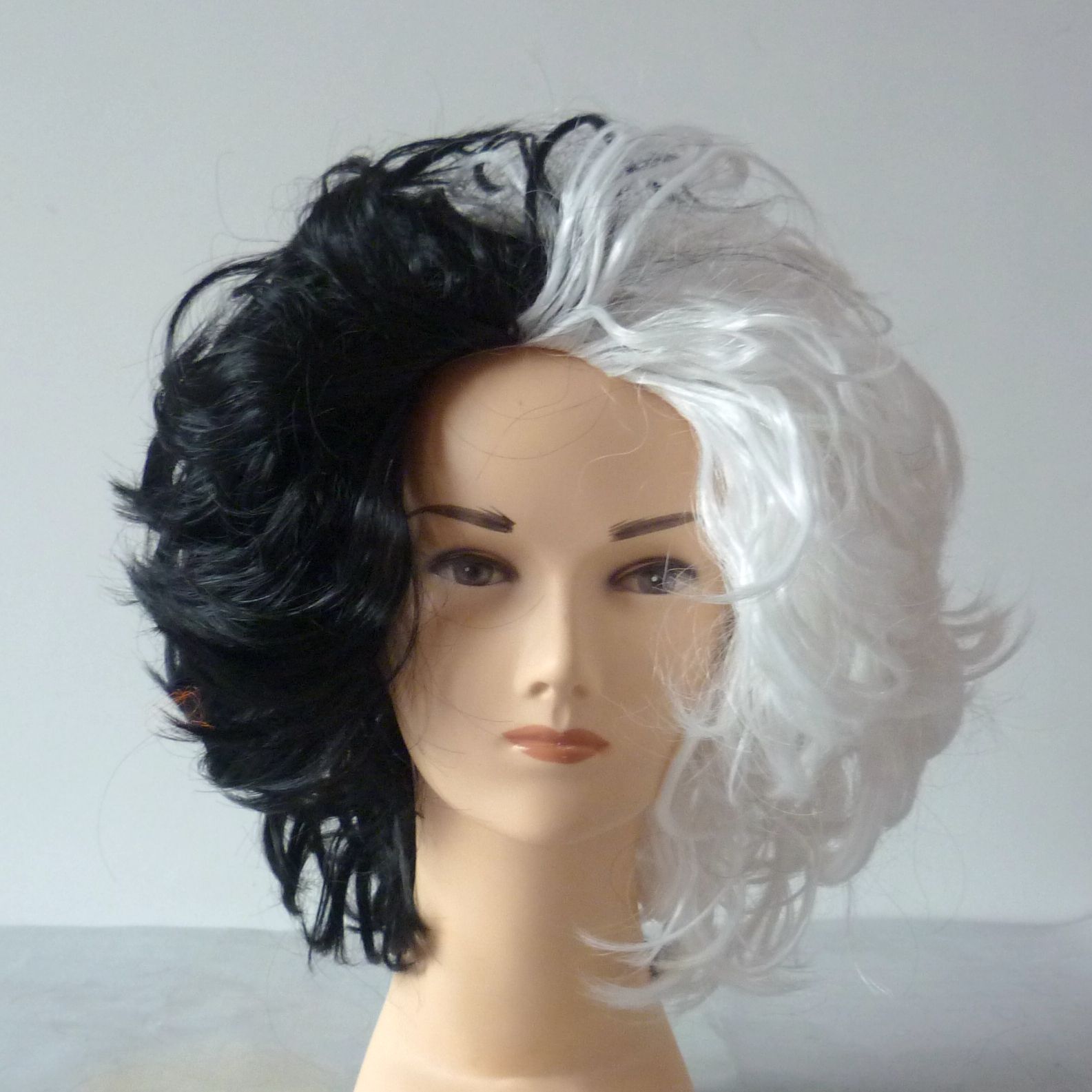 Half black and half white Halloween synthetic wig cover full figure