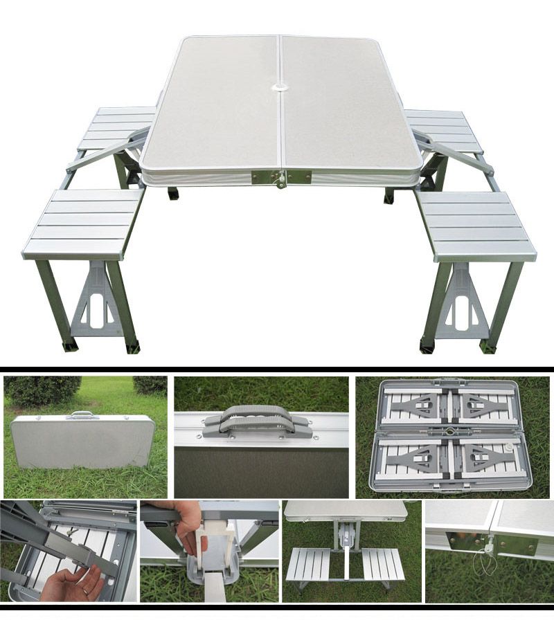 铝合金折叠桌椅 手提箱式户外宣传桌椅 便携连体详情图2