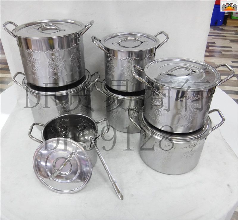 DF99128印花钢盖汤桶四件套不锈钢汤桶套装套装锅具全套家用高汤锅四件套厨房炊具套装 DF TRADING HOUSE