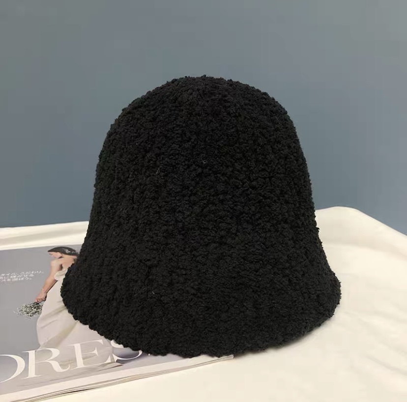 New autumn and winter hats: lambskin fisherman's hat for women, Korean style, trendy and versatile, a popular face show, small plush basin hat, bucket hat undefined