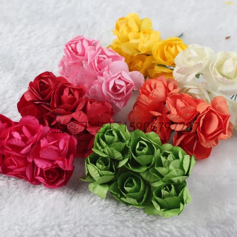 纸花杜鹃花仿真小玫瑰花束喜糖盒配件婚庆胸花头饰花环圣诞花幼儿园手工材料