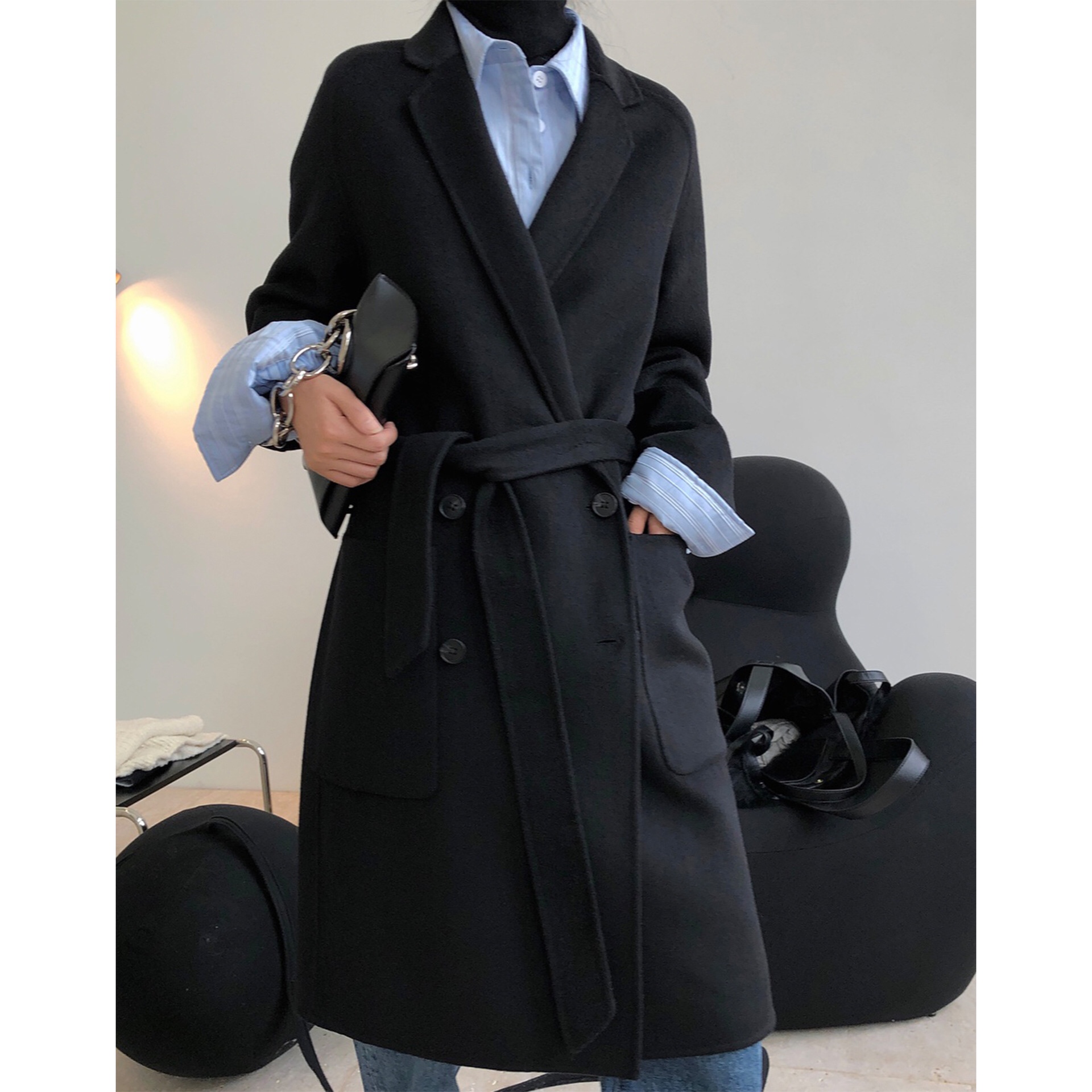 Black Classic Wool Coat Specification drawing