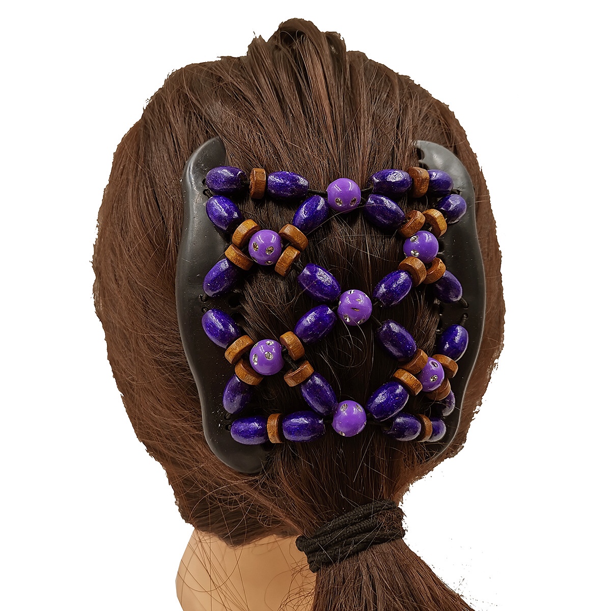 FLY08 New European and American wooden bead hair comb, cross-border fashionable double-row plug comb, versatile Specification image