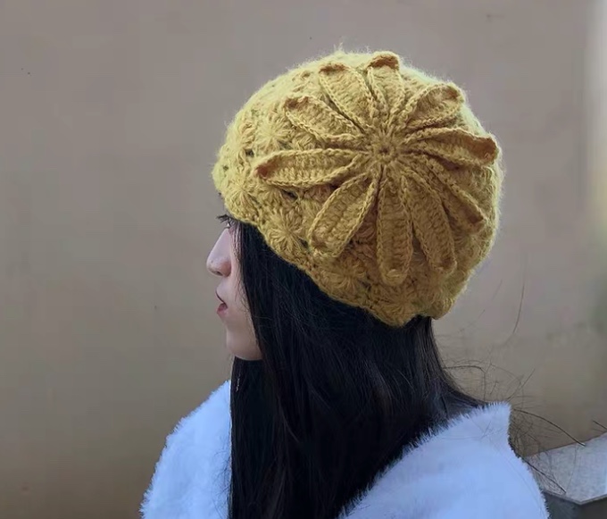 Winter Handmade Warm Large Flower Hat
