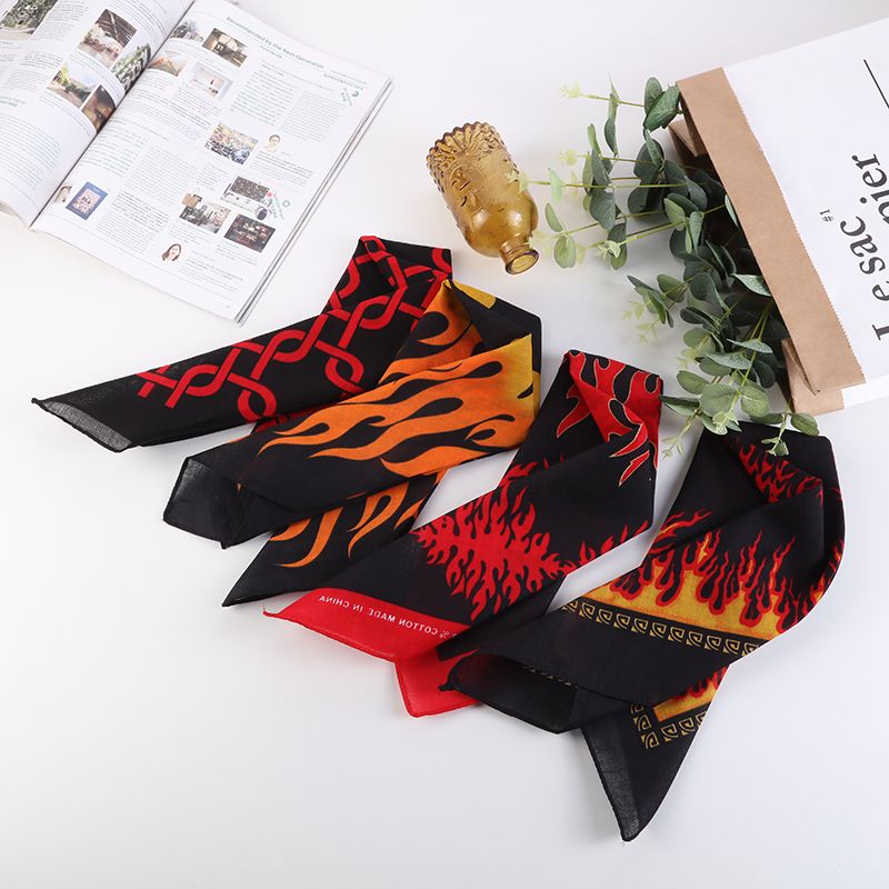 Hao Hao Headscarf Manufacturers Direct For Europe And The United States Men And Women Outdoor Sports Headscarf Hip-Hop All Cotton Flame Square Wholesale Magic Headscarf details Picture