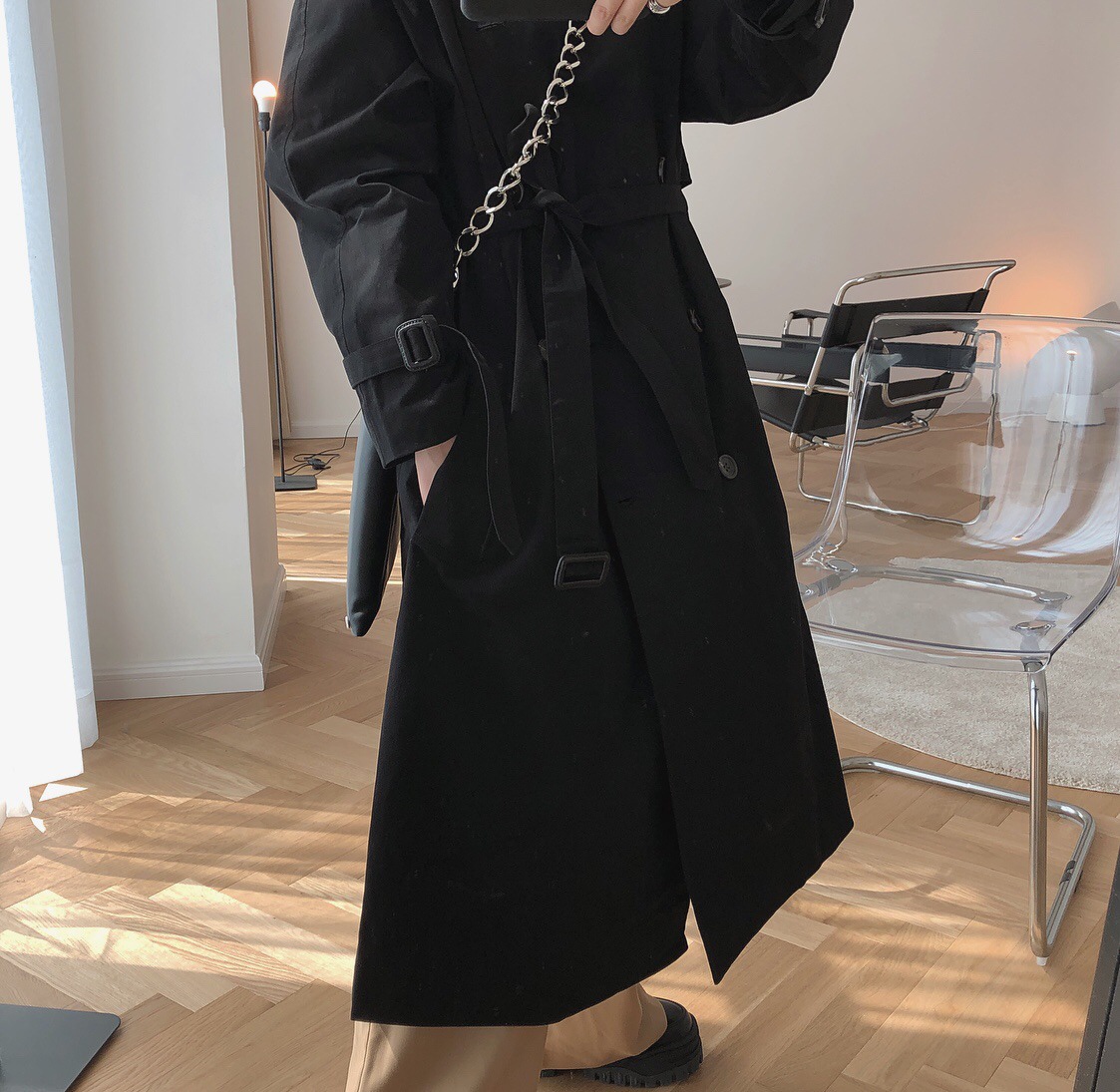 Black Classic Wool Coat details Picture