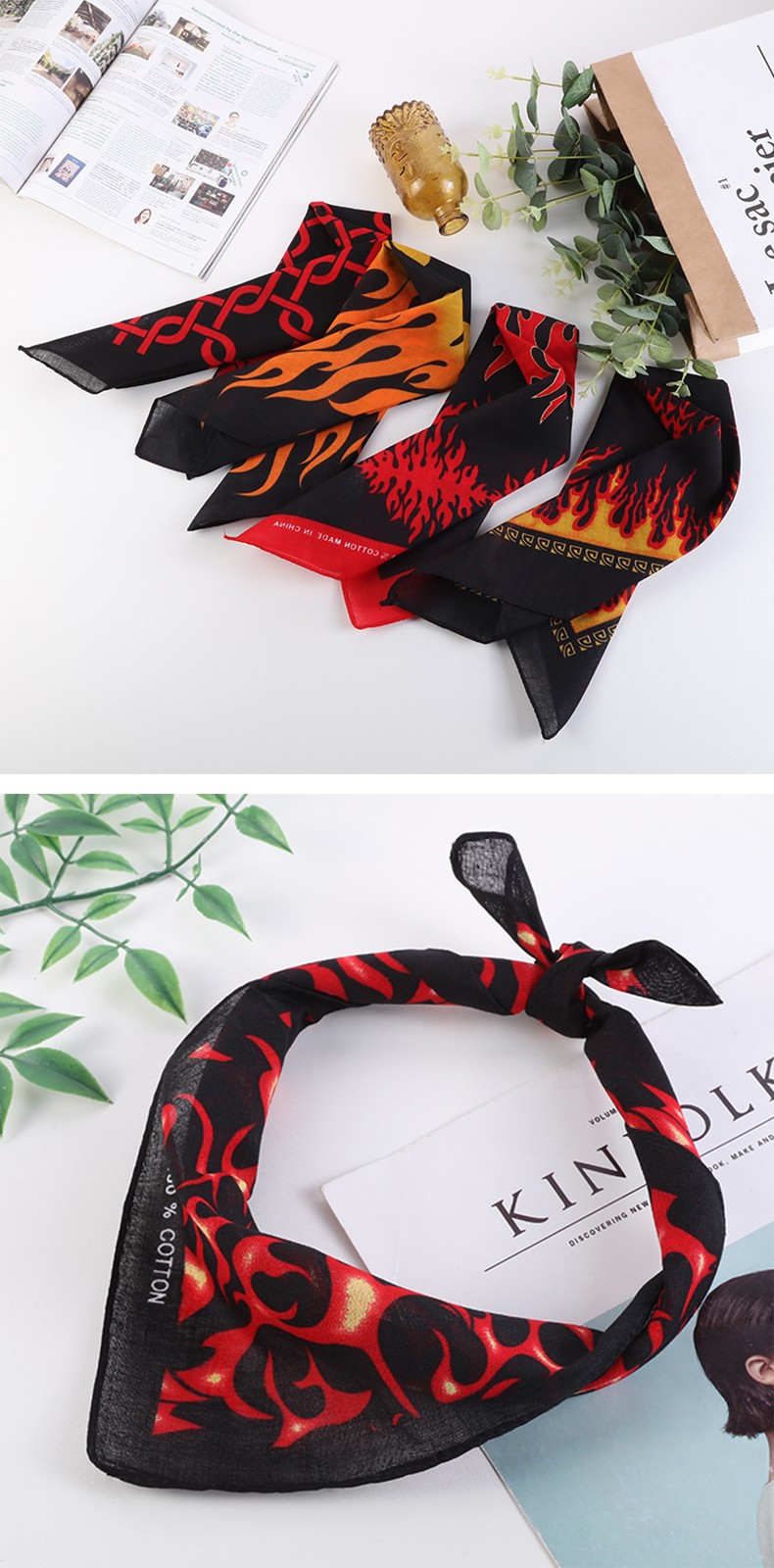 Hao Hao Headscarf Manufacturers Direct For Europe And The United States Men And Women Outdoor Sports Headscarf Hip-Hop All Cotton Flame Square Wholesale Magic Headscarf undefined