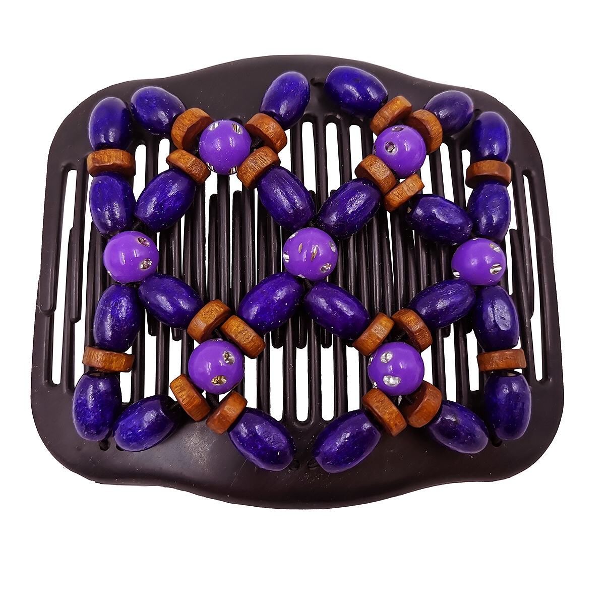 FLY08 New European and American wooden bead hair comb, cross-border fashionable double-row plug comb, versatile pic 5