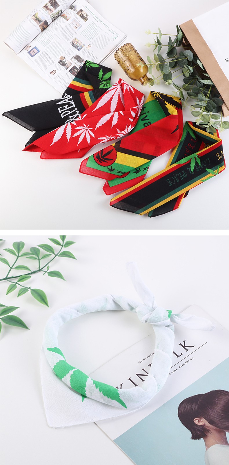Hao Hao Headscarf Manufacturers Directly For Europe And The United States Men And Women Outdoor Sports Headscarf Hip-Hop Hip-Hop Cotton Maple Leaf Square Wholesale Magic Headscarf undefined