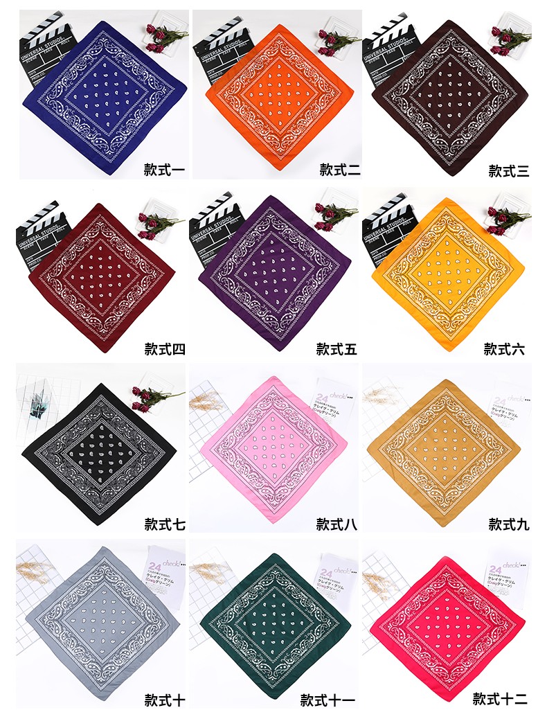 Hao Hao Headscarf Manufacturers Direct Magic Outdoor Sports Square Custom Cashew Flower Riding Mask Paisley Headscarf Spot Polyester Cashew Flower Square Application Scenario