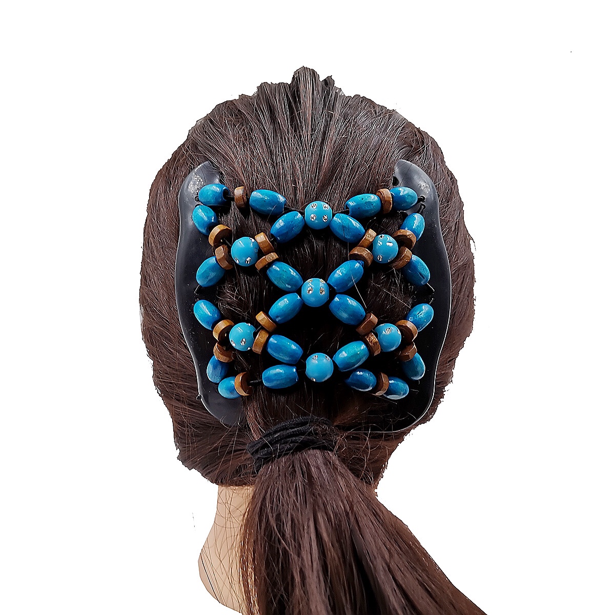 FLY08 New European and American wooden bead hair comb, cross-border fashionable double-row plug comb, versatile pic 1