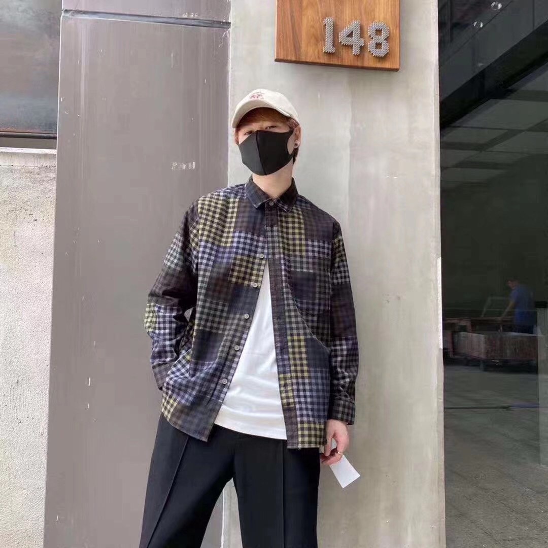 🆕秋季新日韩版潮流时尚格子撞色休闲个性100%纯棉衬衫外套
