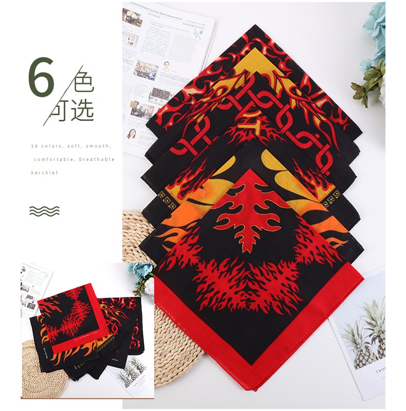 Hao Hao Headscarf Manufacturers Direct For Europe And The United States Men And Women Outdoor Sports Headscarf Hip-Hop All Cotton Flame Square Wholesale Magic Headscarf Specification drawing