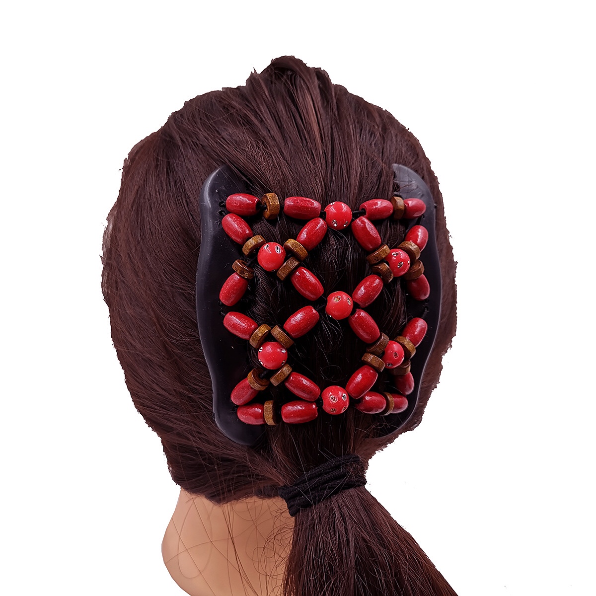 FLY08 New European and American wooden bead hair comb, cross-border fashionable double-row plug comb, versatile pic 4