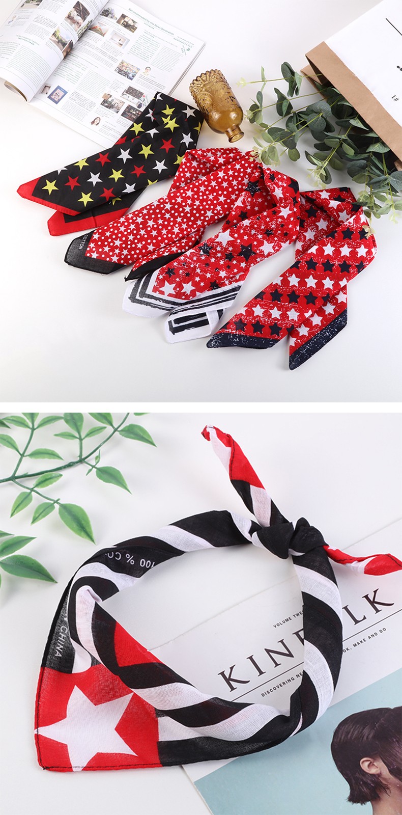 Hao Hao Headscarf Manufacturers Direct For Europe And The United States Men And Women Outdoor Sports Headscarf Hip-Hop Cotton Five-Pointed Star Square Wholesale Magic Headscarf undefined