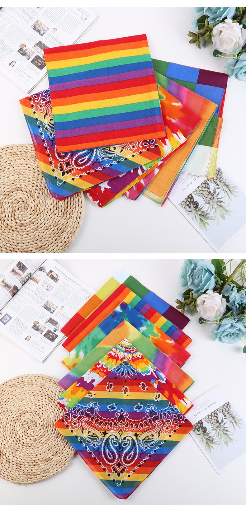 Hao Hao Headscarf Manufacturers Direct For Europe And The United States Men And Women Outdoor Sports Headscarf Hip-Hop All Cotton Rainbow Square Scarf Wholesale Magic Headscarf undefined