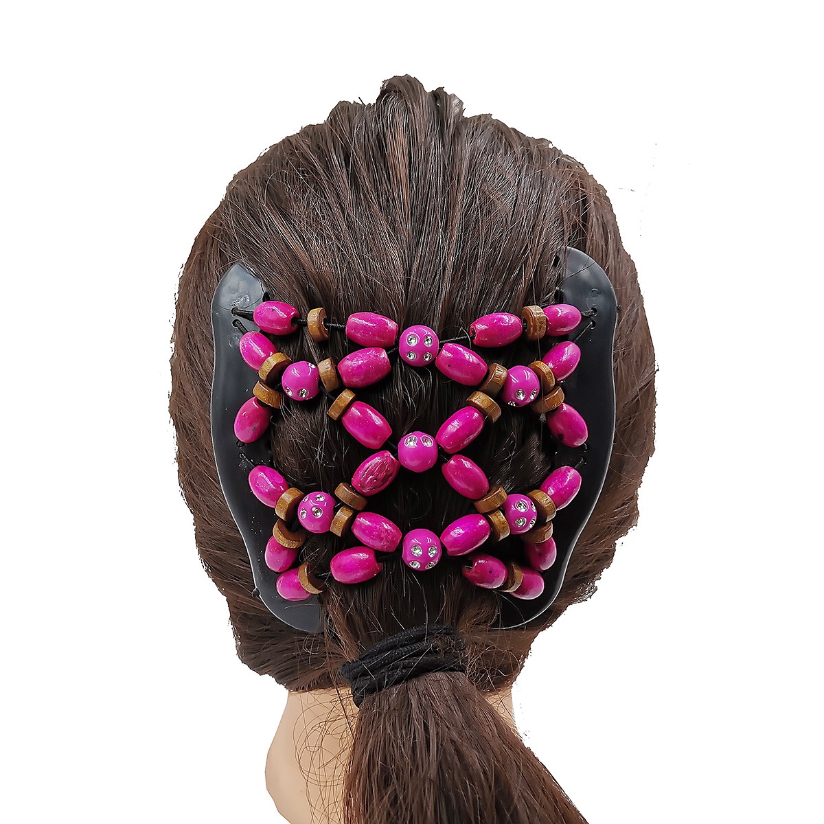 FLY08 New European and American wooden bead hair comb, cross-border fashionable double-row plug comb, versatile Item Picture