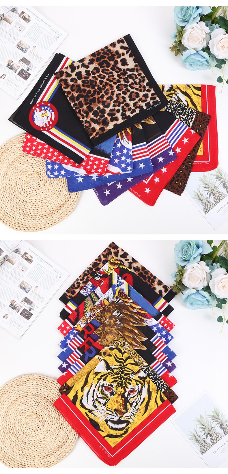 Hao Hao Headscarf Manufacturers Directly For Europe And The United States Outdoor Sports Headscarf Hip-Hop Square Wholesale Magic Cotton Animal Pattern Headscarf undefined