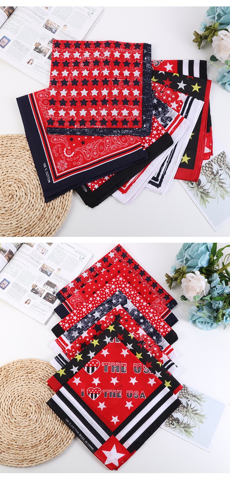 Hao Hao Headscarf Manufacturers Direct For Europe And The United States Men And Women Outdoor Sports Headscarf Hip-Hop Cotton Five-Pointed Star Square Wholesale Magic Headscarf undefined
